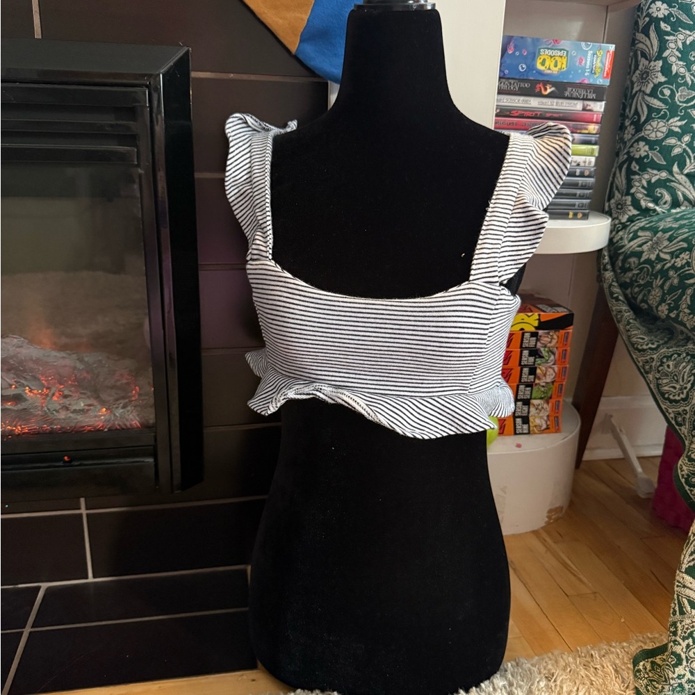Revamped Black and White Striped Crop Top